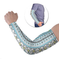 Hawaii Makahiki Turtle Arm Sleeves Blue Tapa Pattern LT05 Set of 2 Blue - Polynesian Pride