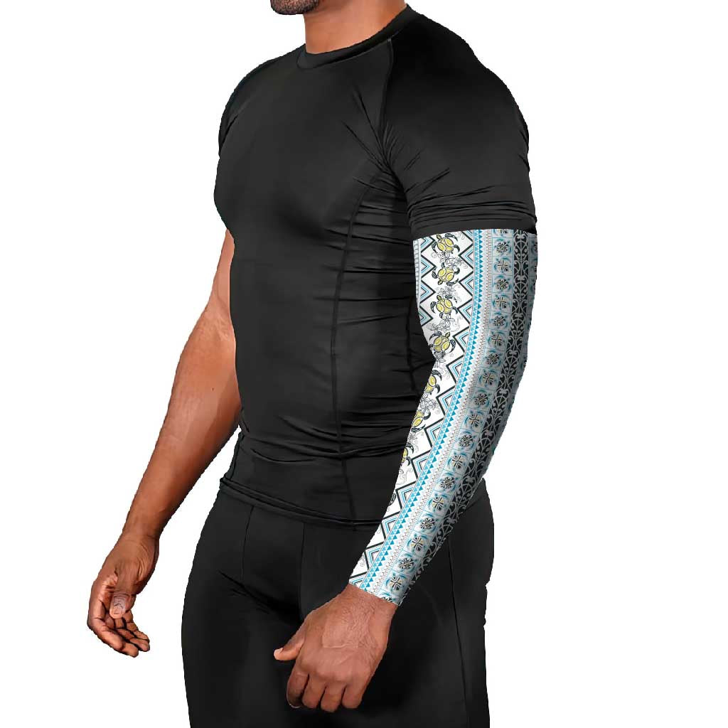 Hawaii Makahiki Turtle Arm Sleeves Blue Tapa Pattern LT05 - Polynesian Pride