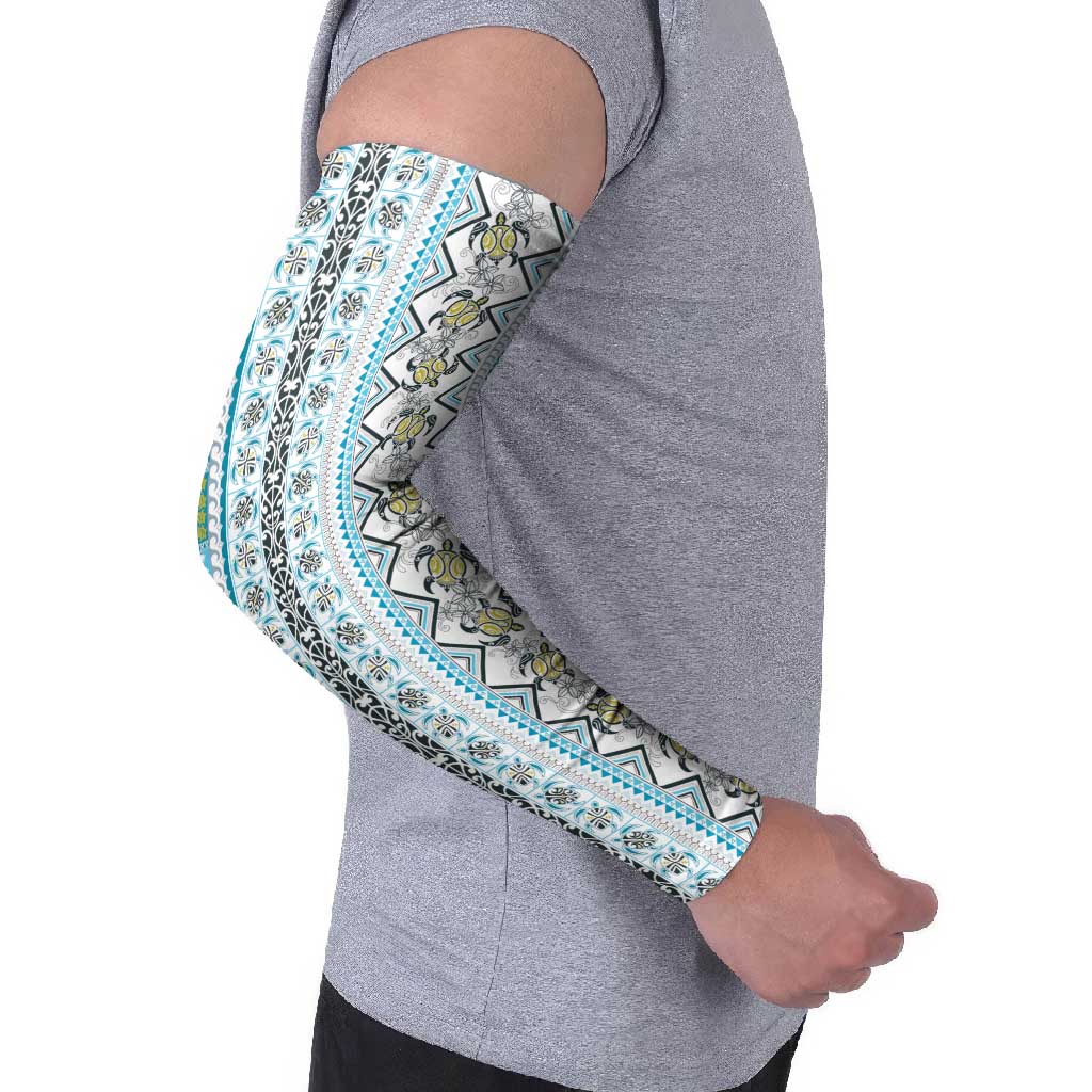 Hawaii Makahiki Turtle Arm Sleeves Blue Tapa Pattern LT05 - Polynesian Pride