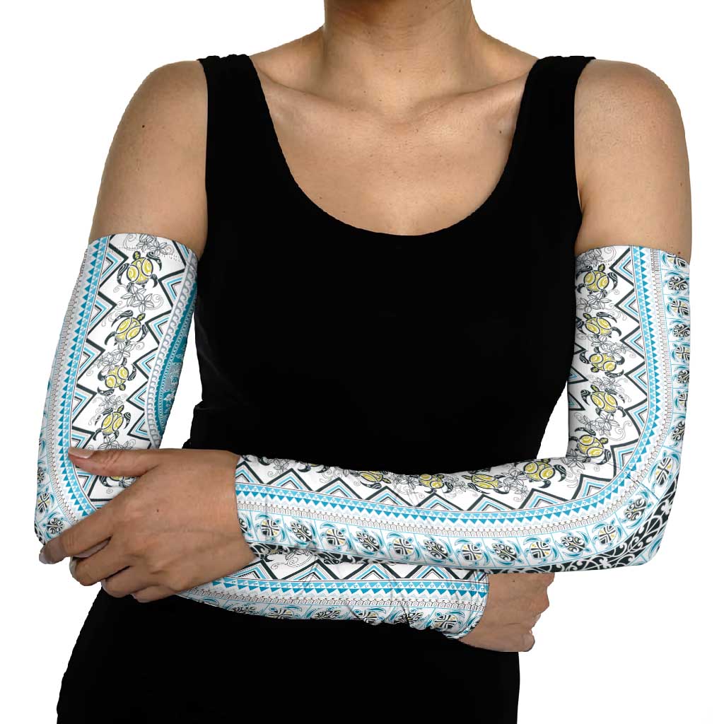 Hawaii Makahiki Turtle Arm Sleeves Blue Tapa Pattern LT05 - Polynesian Pride