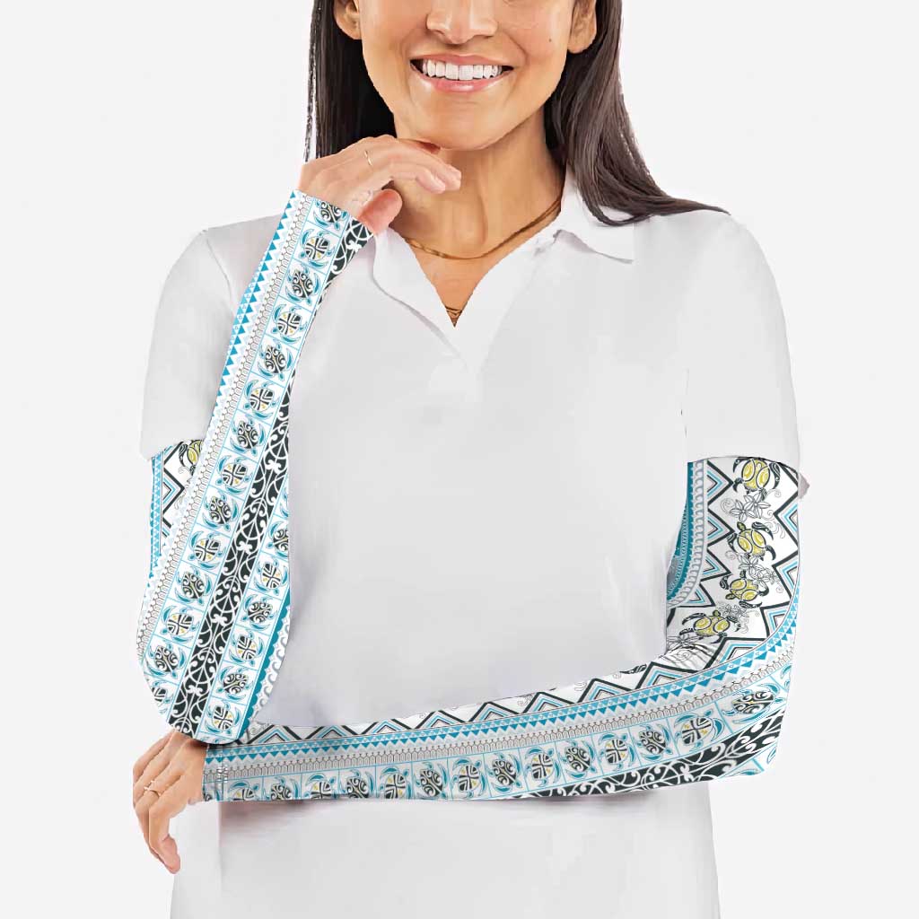 Hawaii Makahiki Turtle Arm Sleeves Blue Tapa Pattern LT05 - Polynesian Pride