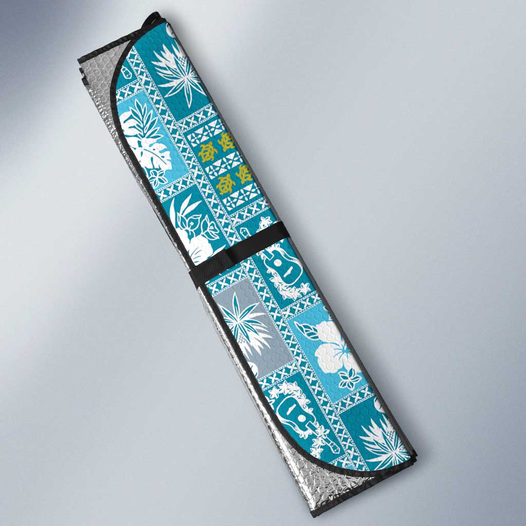 Hawaii Makahiki Turtle Auto Sun Shade Blue Tapa Pattern LT05 - Polynesian Pride