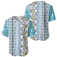 Hawaii Makahiki Turtle Baseball Jersey Blue Tapa Pattern LT05 - Polynesian Pride