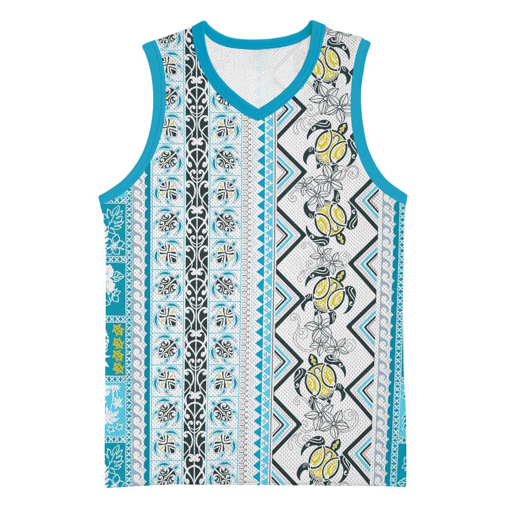 Hawaii Makahiki Turtle Basketball Jersey Blue Tapa Pattern LT05 Unisex Blue - Polynesian Pride
