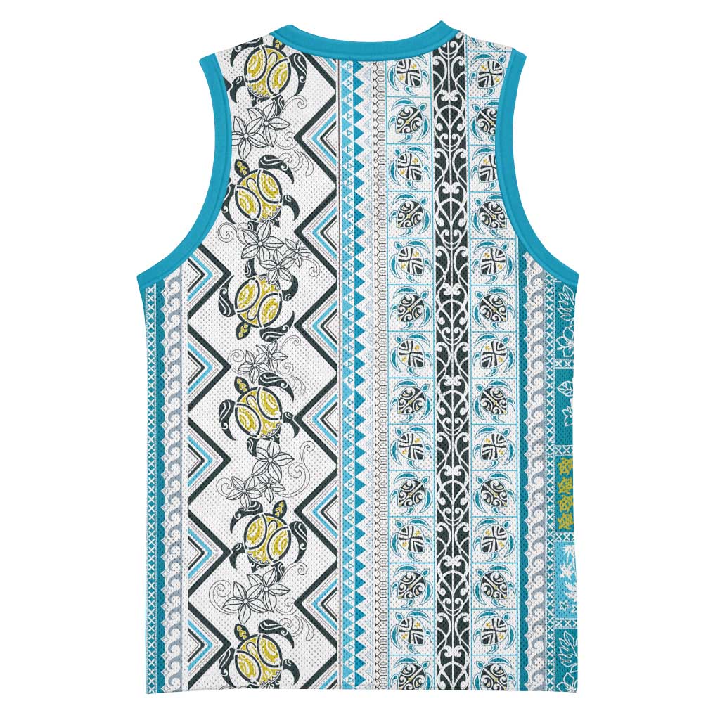 Hawaii Makahiki Turtle Basketball Jersey Blue Tapa Pattern LT05 - Polynesian Pride