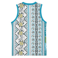 Hawaii Makahiki Turtle Basketball Jersey Blue Tapa Pattern LT05 - Polynesian Pride