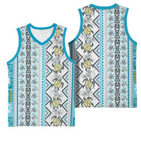 Hawaii Makahiki Turtle Basketball Jersey Blue Tapa Pattern LT05 - Polynesian Pride