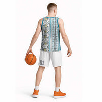 Hawaii Makahiki Turtle Basketball Jersey Blue Tapa Pattern LT05 - Polynesian Pride
