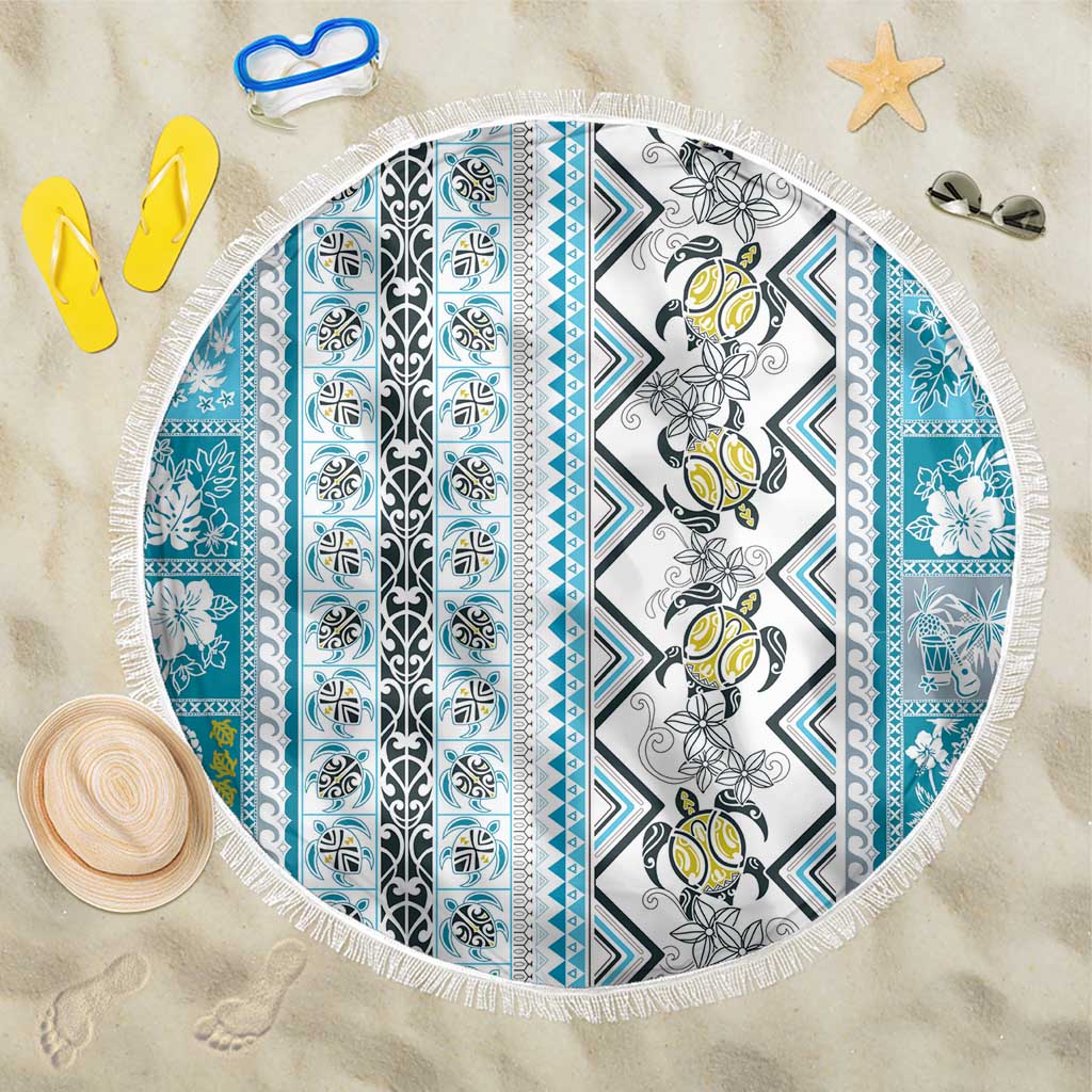 Hawaii Makahiki Turtle Beach Blanket Blue Tapa Pattern LT05 One Size 150cm Blue - Polynesian Pride