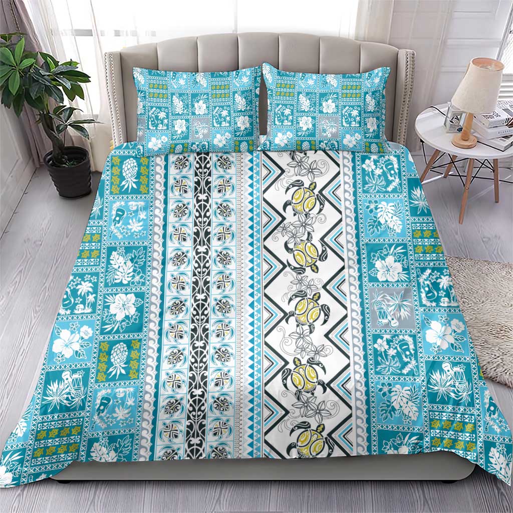 Hawaii Makahiki Turtle Bedding Set Blue Tapa Pattern LT05 - Polynesian Pride