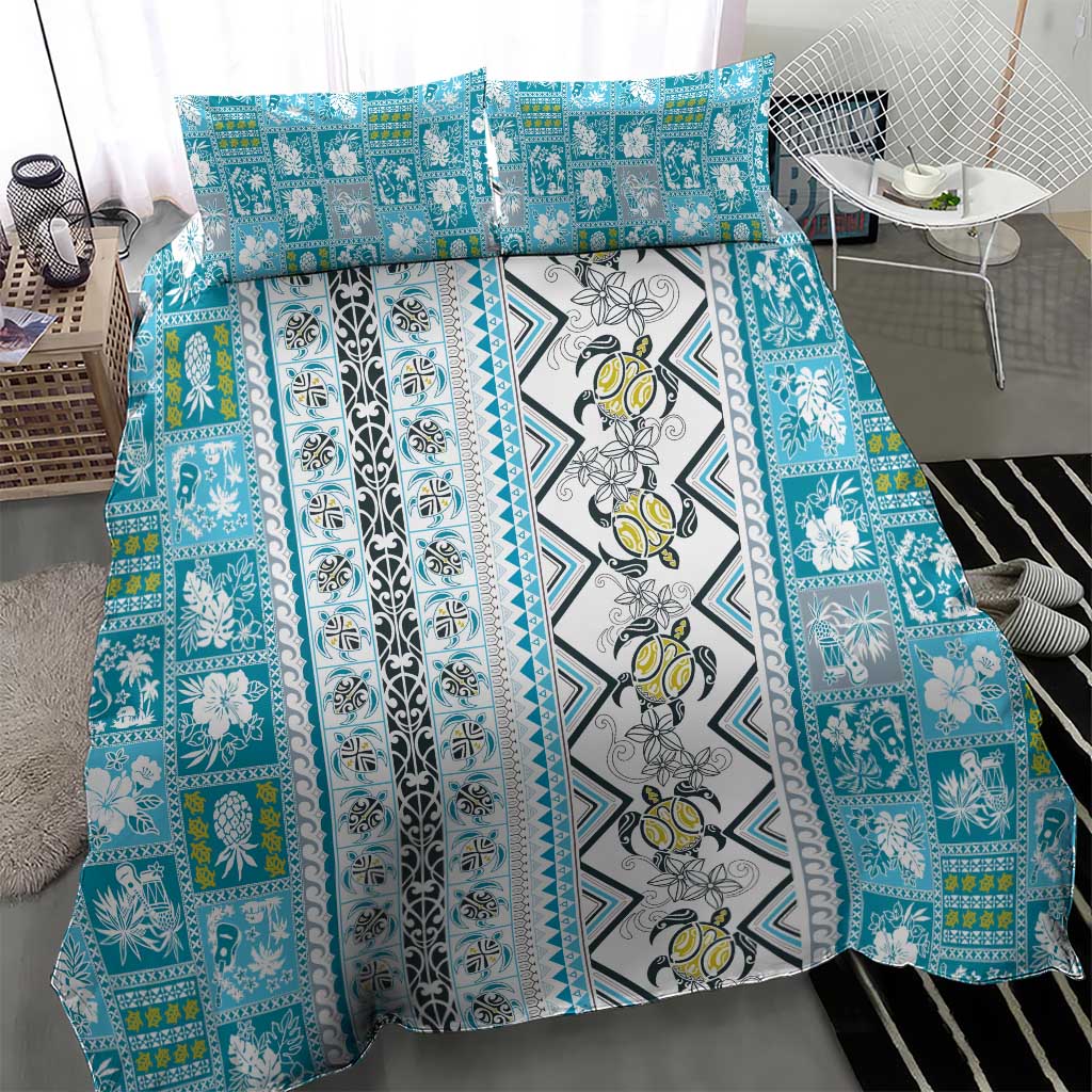 Hawaii Makahiki Turtle Bedding Set Blue Tapa Pattern LT05 - Polynesian Pride