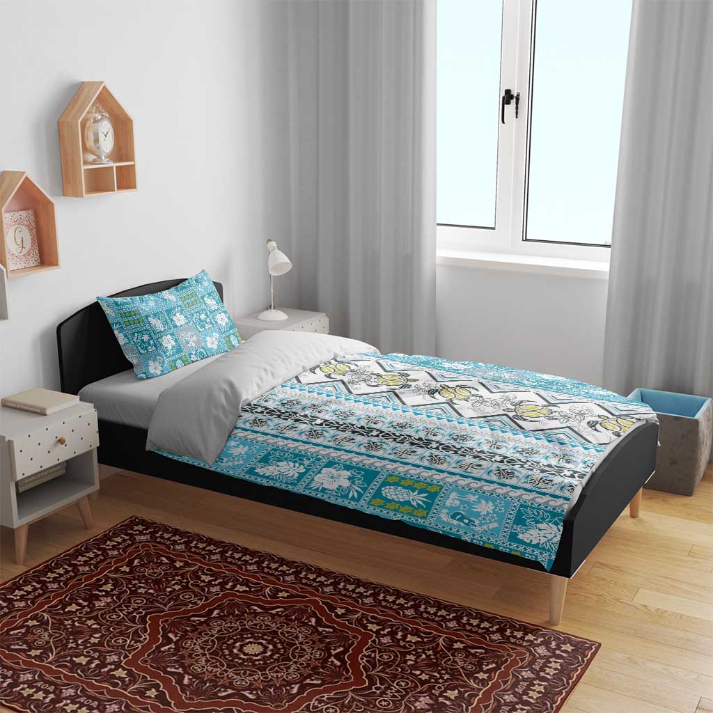Hawaii Makahiki Turtle Bedding Set Blue Tapa Pattern LT05 - Polynesian Pride