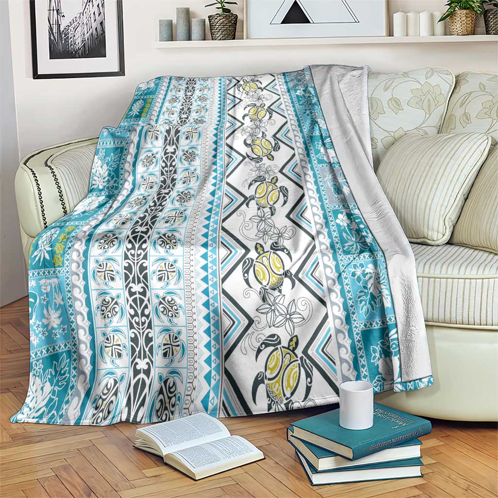 Hawaii Makahiki Turtle Blanket Blue Tapa Pattern LT05 Blue - Polynesian Pride