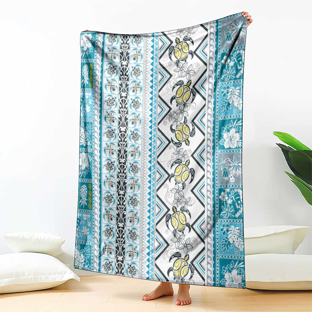 Hawaii Makahiki Turtle Blanket Blue Tapa Pattern LT05 - Polynesian Pride