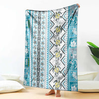 Hawaii Makahiki Turtle Blanket Blue Tapa Pattern LT05 - Polynesian Pride