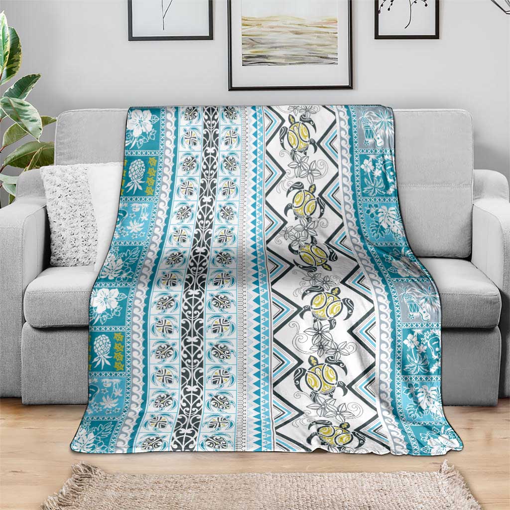 Hawaii Makahiki Turtle Blanket Blue Tapa Pattern LT05 - Polynesian Pride