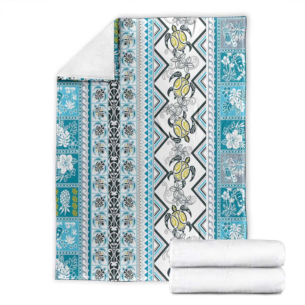 Hawaii Makahiki Turtle Blanket Blue Tapa Pattern LT05 - Polynesian Pride