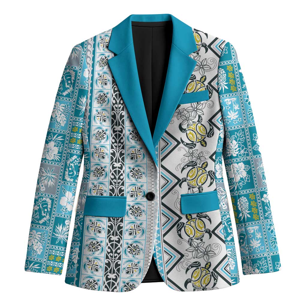 Hawaii Makahiki Turtle Blazer Blue Tapa Pattern LT05 Unisex Blue - Polynesian Pride