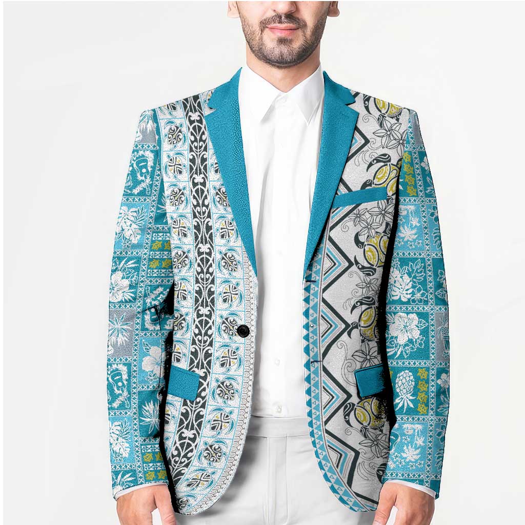 Hawaii Makahiki Turtle Blazer Blue Tapa Pattern LT05 - Polynesian Pride