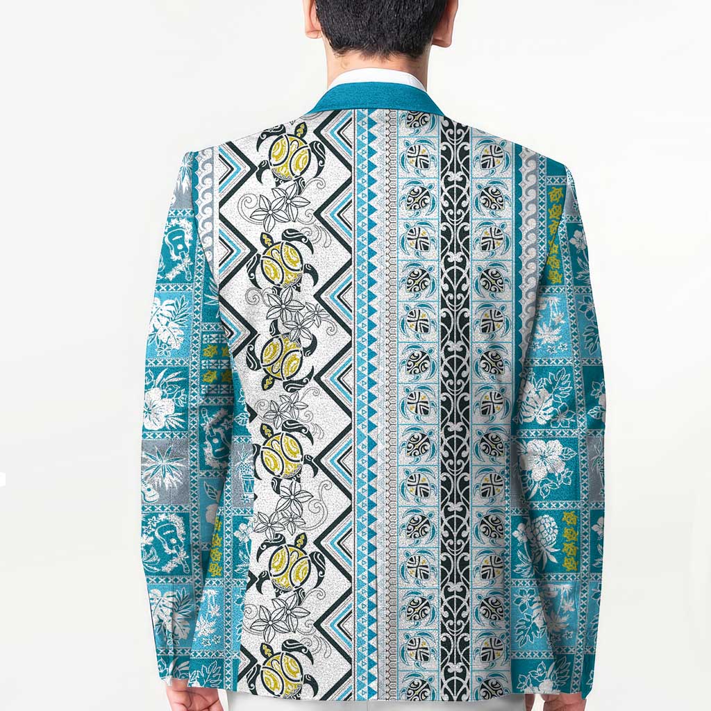 Hawaii Makahiki Turtle Blazer Blue Tapa Pattern LT05 - Polynesian Pride