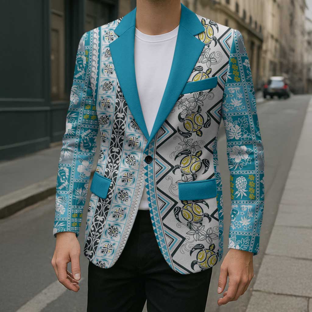 Hawaii Makahiki Turtle Blazer Blue Tapa Pattern LT05 - Polynesian Pride