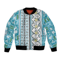 Hawaii Makahiki Turtle Bomber Jacket Blue Tapa Pattern LT05 Unisex Blue - Polynesian Pride