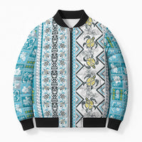 Hawaii Makahiki Turtle Bomber Puffer Jacket Blue Tapa Pattern LT05 Unisex Blue - Polynesian Pride
