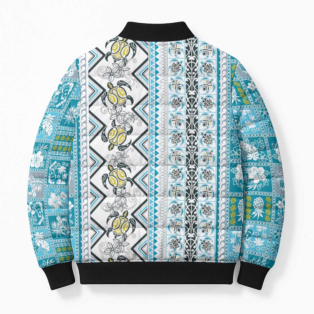 Hawaii Makahiki Turtle Bomber Puffer Jacket Blue Tapa Pattern LT05 - Polynesian Pride