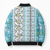 Hawaii Makahiki Turtle Bomber Puffer Jacket Blue Tapa Pattern LT05 - Polynesian Pride