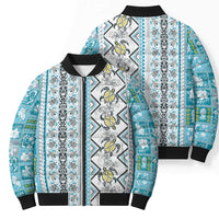 Hawaii Makahiki Turtle Bomber Puffer Jacket Blue Tapa Pattern LT05 - Polynesian Pride