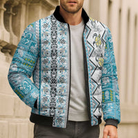 Hawaii Makahiki Turtle Bomber Puffer Jacket Blue Tapa Pattern LT05 - Polynesian Pride
