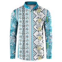 Hawaii Makahiki Turtle Button Sweatshirt Blue Tapa Pattern LT05 Blue - Polynesian Pride