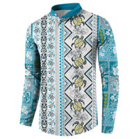 Hawaii Makahiki Turtle Button Sweatshirt Blue Tapa Pattern LT05 - Polynesian Pride