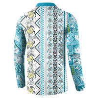 Hawaii Makahiki Turtle Button Sweatshirt Blue Tapa Pattern LT05 - Polynesian Pride