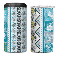 Hawaii Makahiki Turtle 4 in 1 Can Cooler Tumbler Blue Tapa Pattern LT05 One Size: 16 oz Blue - Polynesian Pride