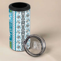 Hawaii Makahiki Turtle 4 in 1 Can Cooler Tumbler Blue Tapa Pattern LT05 - Polynesian Pride