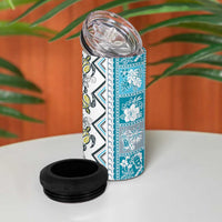 Hawaii Makahiki Turtle 4 in 1 Can Cooler Tumbler Blue Tapa Pattern LT05 - Polynesian Pride