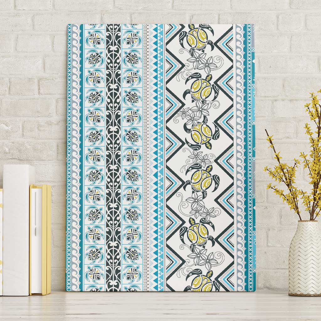 Hawaii Makahiki Turtle Canvas Wall Art Blue Tapa Pattern LT05 Without Frame Blue - Polynesian Pride