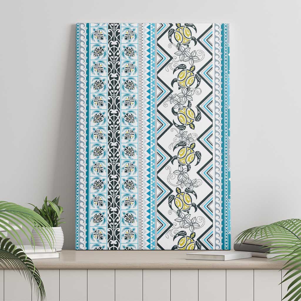 Hawaii Makahiki Turtle Canvas Wall Art Blue Tapa Pattern LT05 - Polynesian Pride