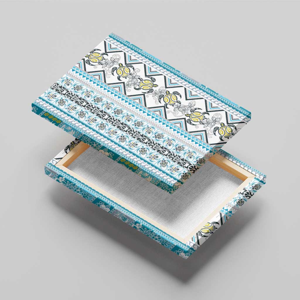 Hawaii Makahiki Turtle Canvas Wall Art Blue Tapa Pattern LT05 - Polynesian Pride