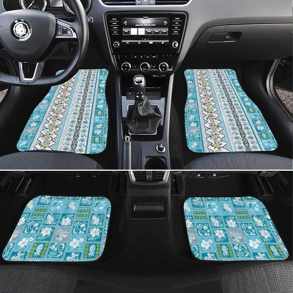 Hawaii Makahiki Turtle Car Mats Blue Tapa Pattern LT05 Set 4pcs Blue - Polynesian Pride