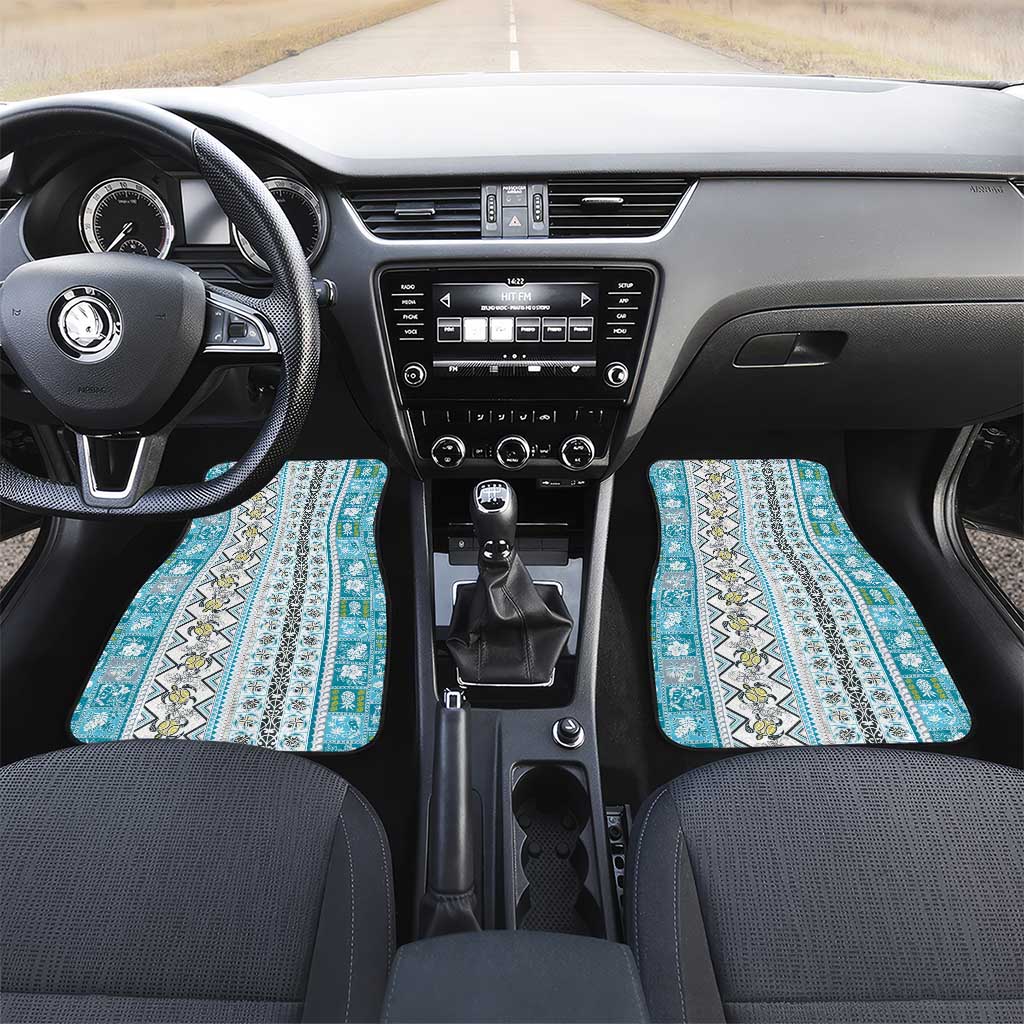 Hawaii Makahiki Turtle Car Mats Blue Tapa Pattern LT05 Set 2pcs - Front Blue - Polynesian Pride