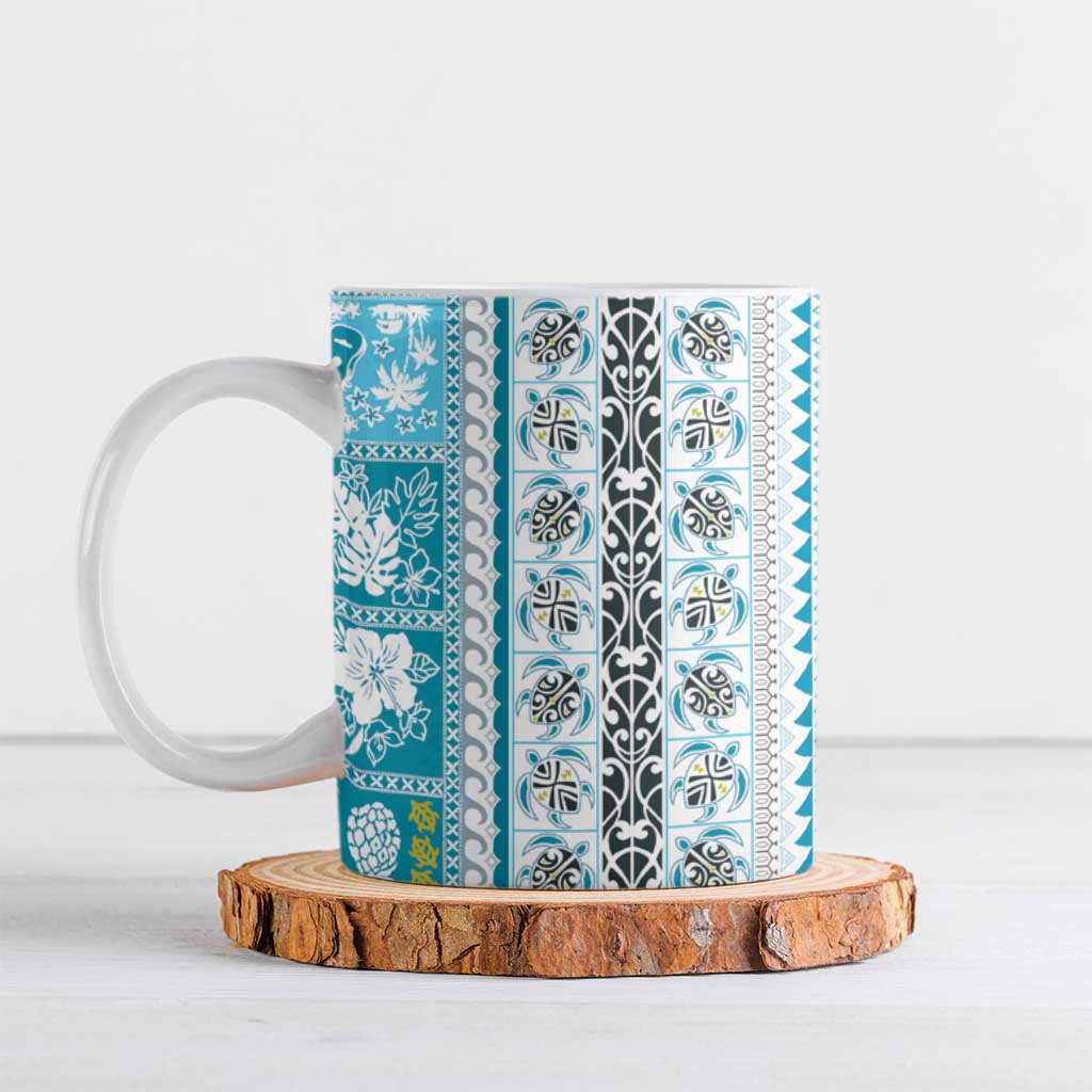 Hawaii Makahiki Turtle Ceramic Mug Blue Tapa Pattern LT05 Blue - Polynesian Pride