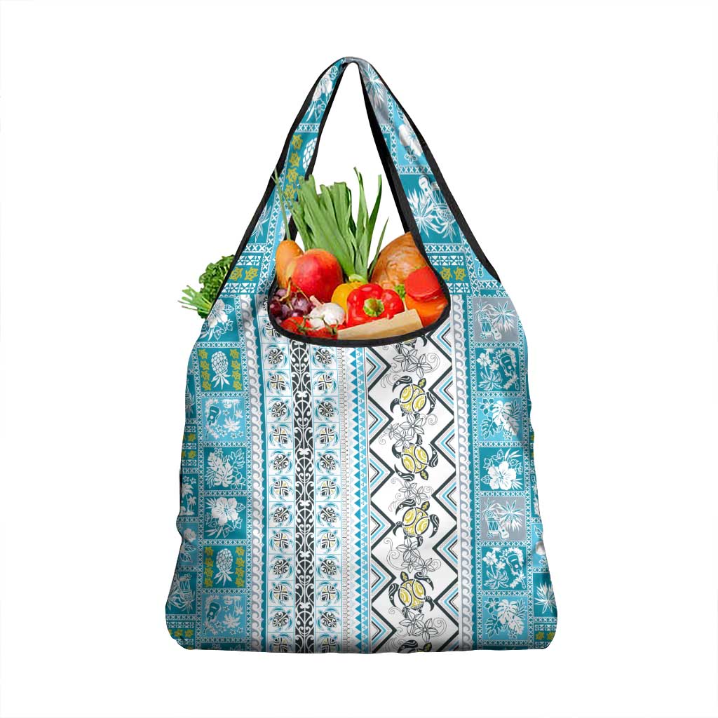 Hawaii Makahiki Turtle Grocery Bag Blue Tapa Pattern LT05 1-pack One Size Blue - Polynesian Pride