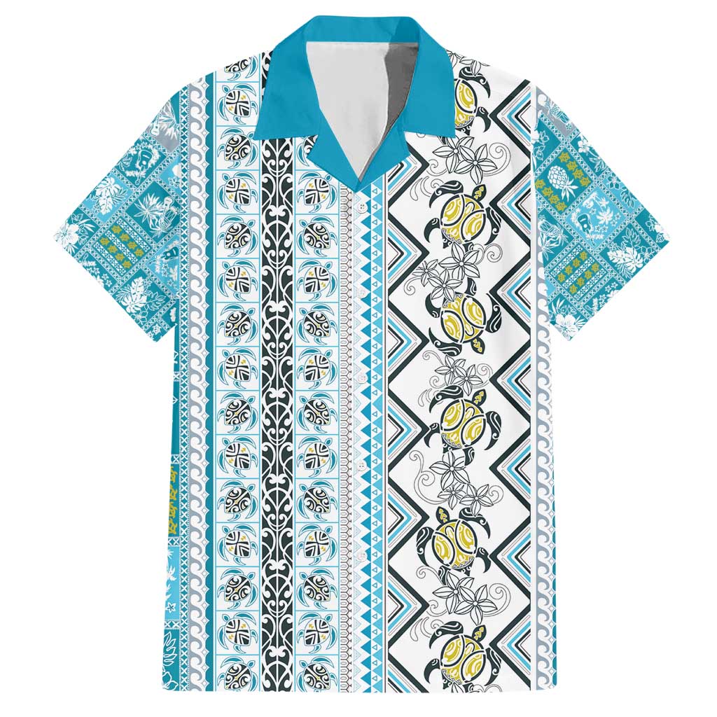 Hawaii Makahiki Turtle Hawaiian Shirt Blue Tapa Pattern LT05 Blue - Polynesian Pride