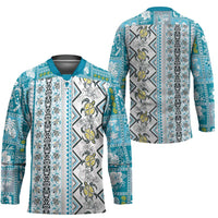 Hawaii Makahiki Turtle Hockey Jersey Blue Tapa Pattern LT05 - Polynesian Pride