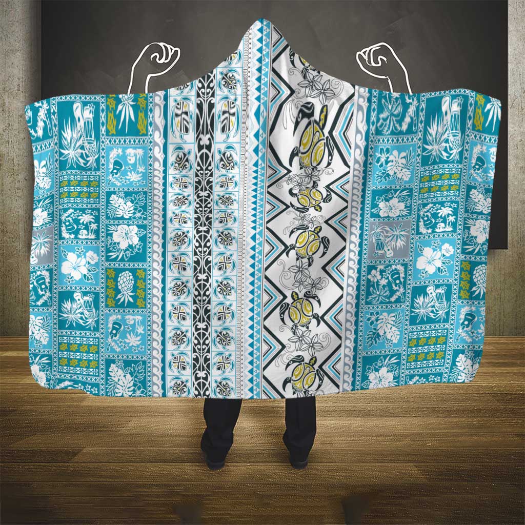 Hawaii Makahiki Turtle Hooded Blanket Blue Tapa Pattern LT05 - Polynesian Pride
