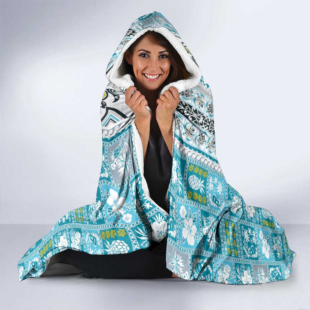 Hawaii Makahiki Turtle Hooded Blanket Blue Tapa Pattern LT05 - Polynesian Pride