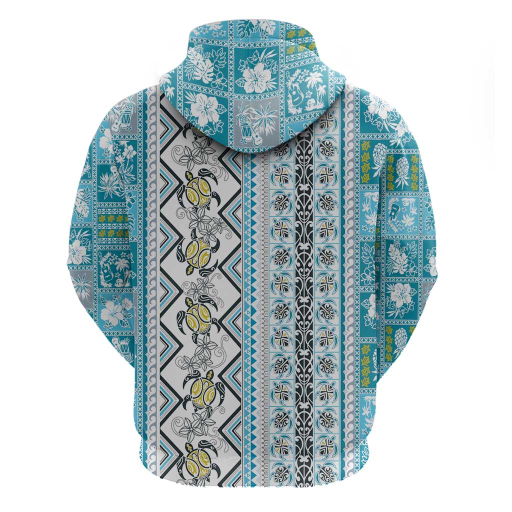 Hawaii Makahiki Turtle Hoodie Blue Tapa Pattern LT05 - Polynesian Pride
