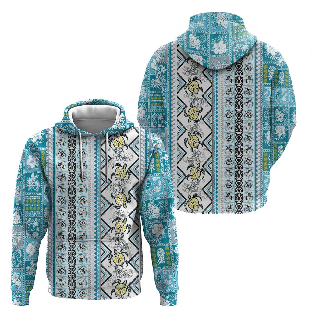 Hawaii Makahiki Turtle Hoodie Blue Tapa Pattern LT05 - Polynesian Pride